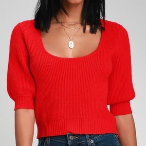 Lulus Red Balloon Sleeve Sweater
